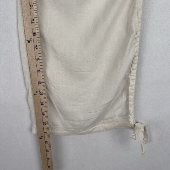 Old Navy Pants Womens 16 Ivory Straight Leg Relaxed Cargo 100% Linen Breathable - Picture 16 of 16